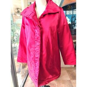 Modernist by Guillaume Poupart Womens Red Button Puffer Coat Size M Satin